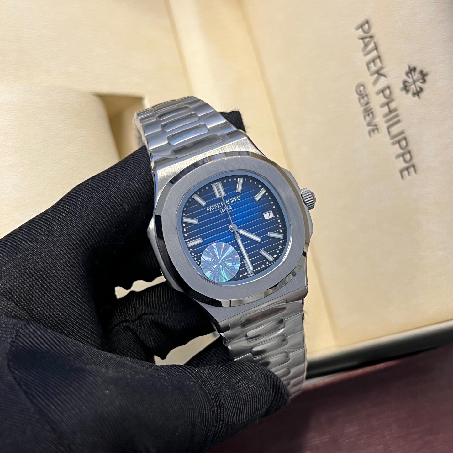 Patek Philippe Nautilus Light Dark Blue Dial Chain Watch