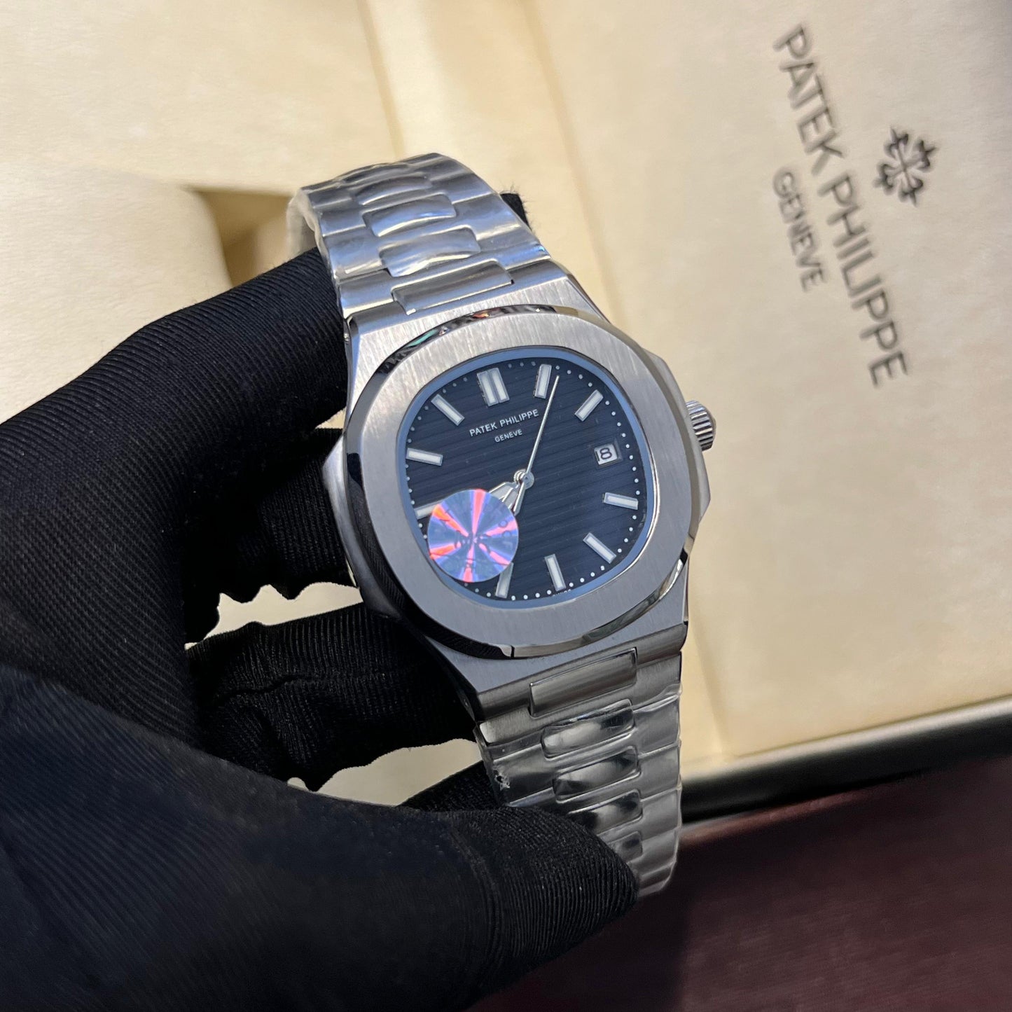 Patek Philippe Nautilus Dark Blue Dial Chain Watch