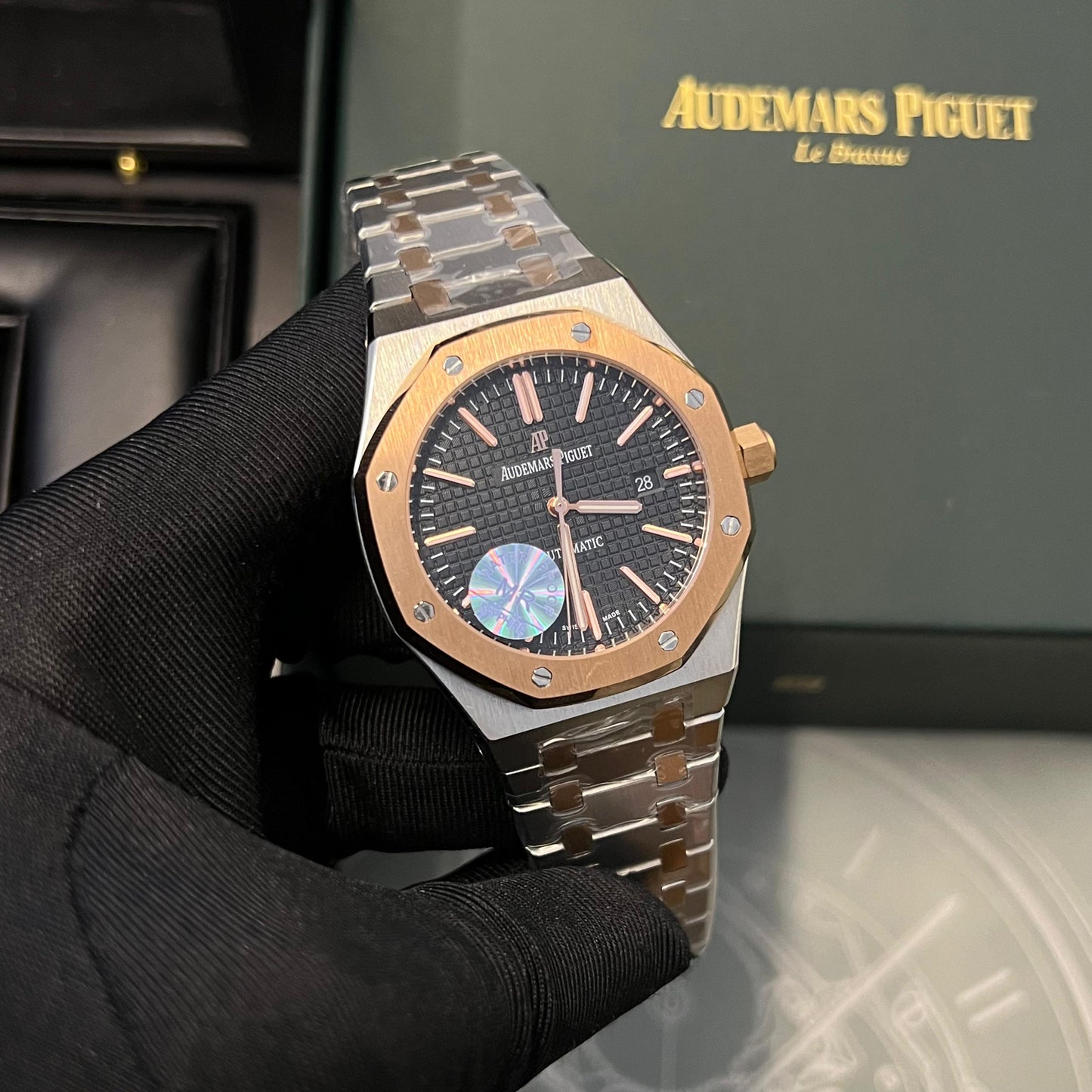 Audemars Piguet Silver Chain Black Dail