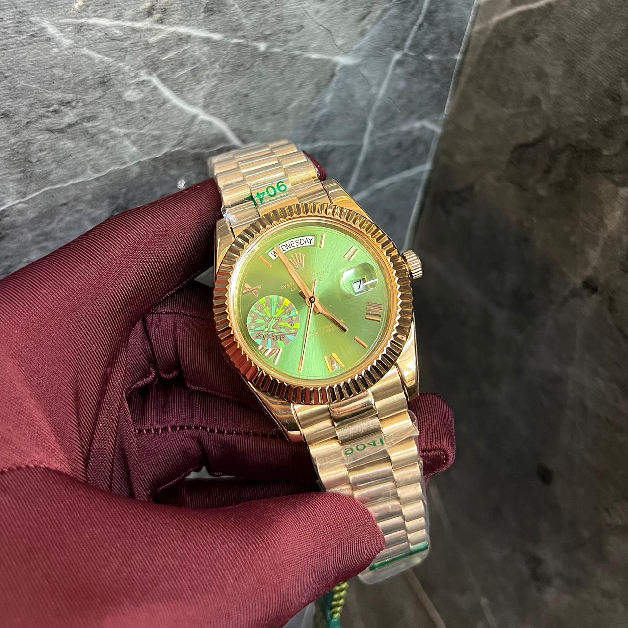Rolex Day-Date Rose Gold Chain Green Dial Roman Numerals