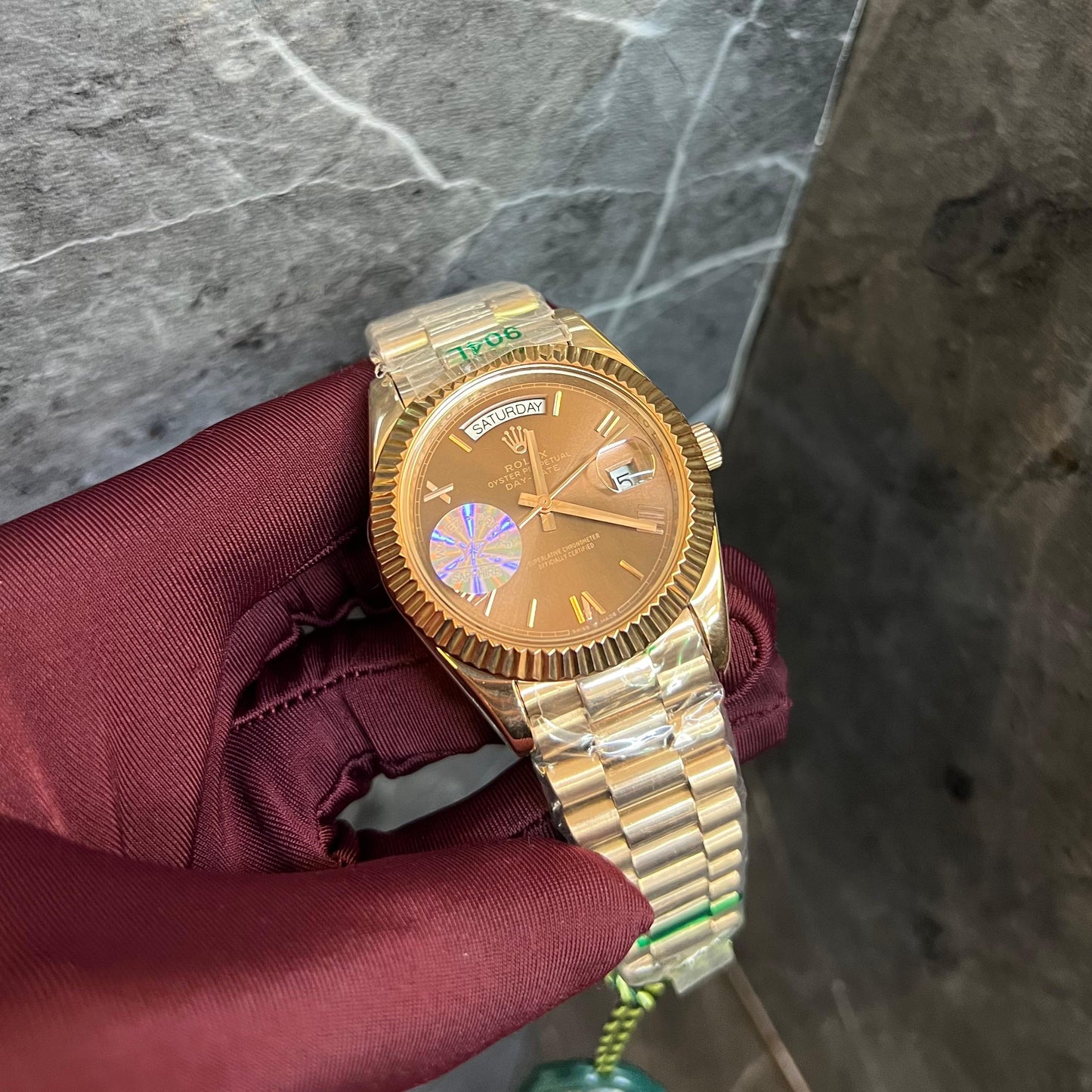 Rolex Day-Date Rose Gold Chain Brown Dial Roman Numerals