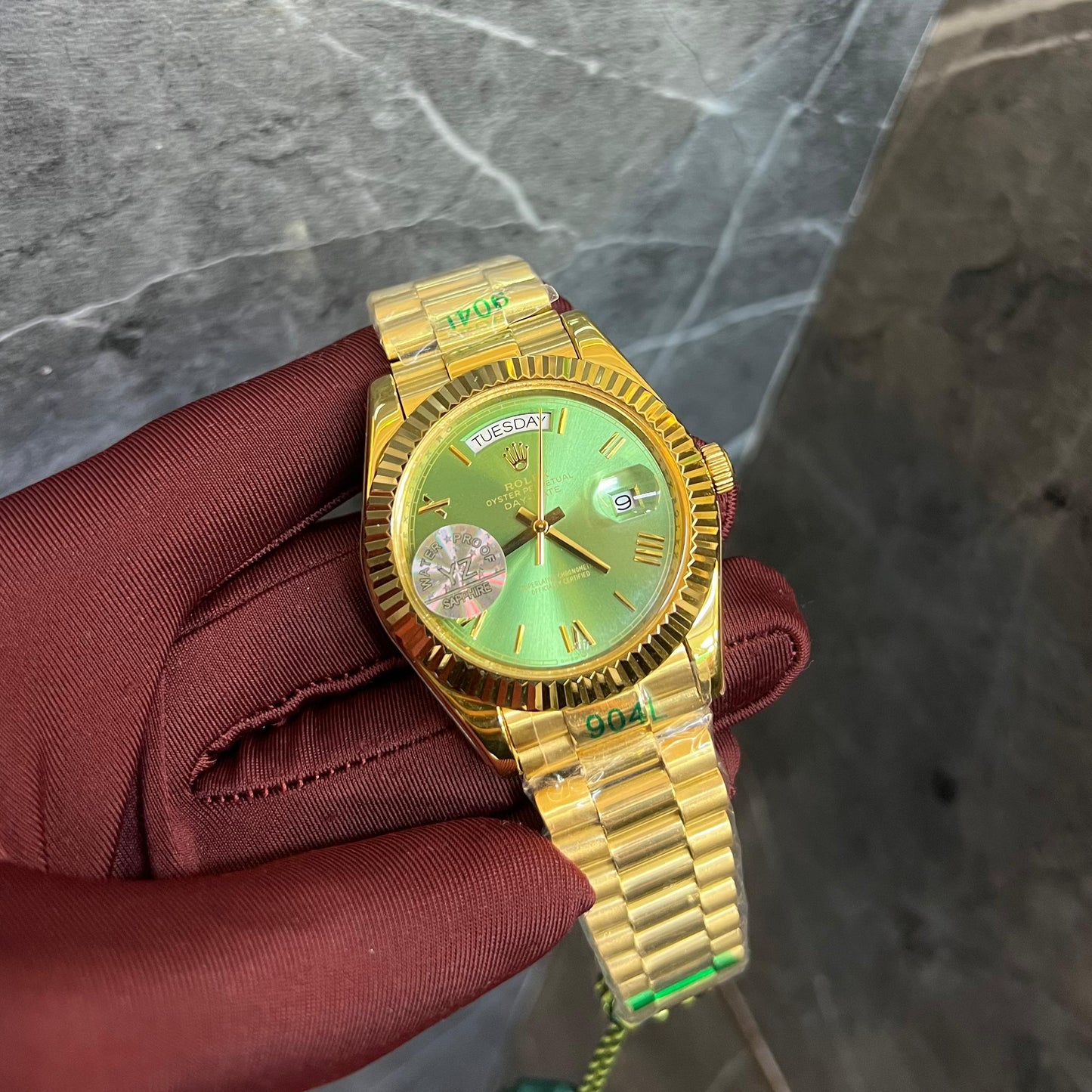 Rolex Day-Date Gold Chain Green Dial Roman Numerals