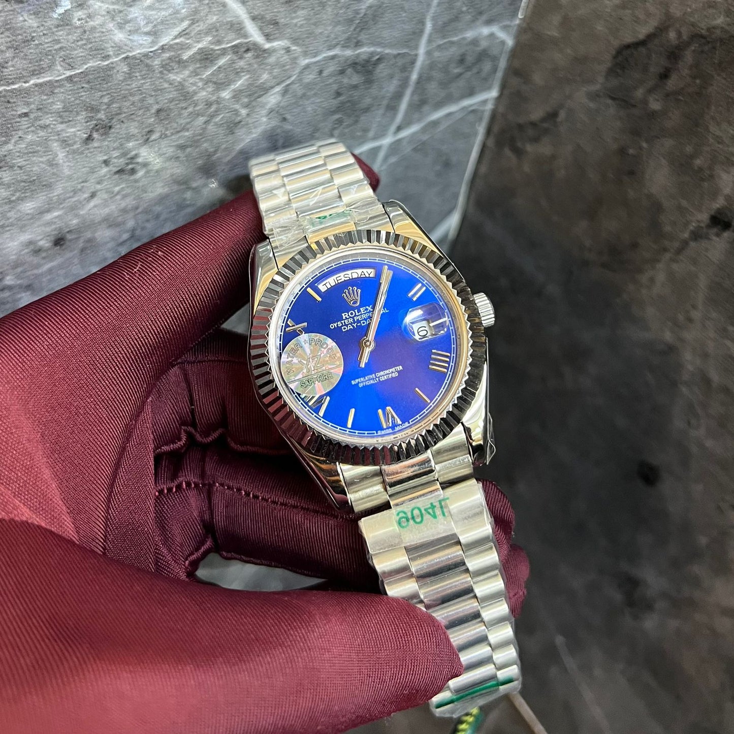 Rolex Day-Date Silver Chain Blue Dial Roman Numerals