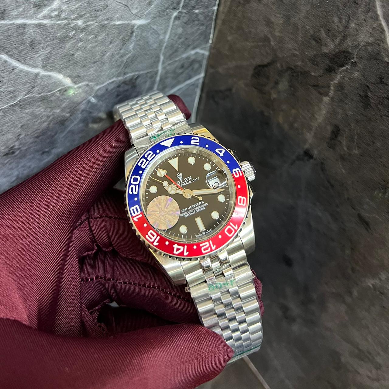 Rolex Gmt Master || Silver Chain Red Blue Dial