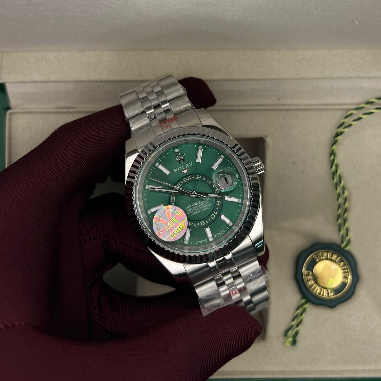 Rolex Sky Dweller Silver Chain Green Dial