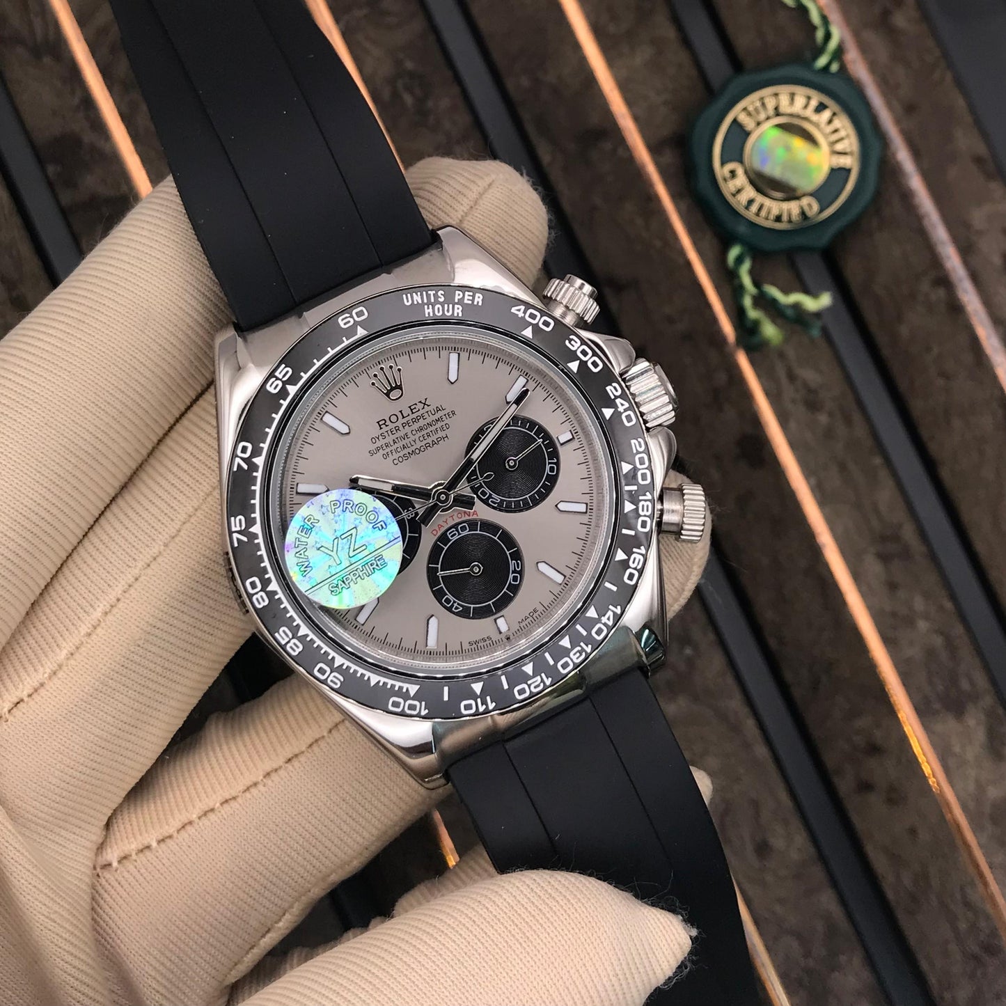 Rolex Daytona Black Strap Grey Dial Chronograph