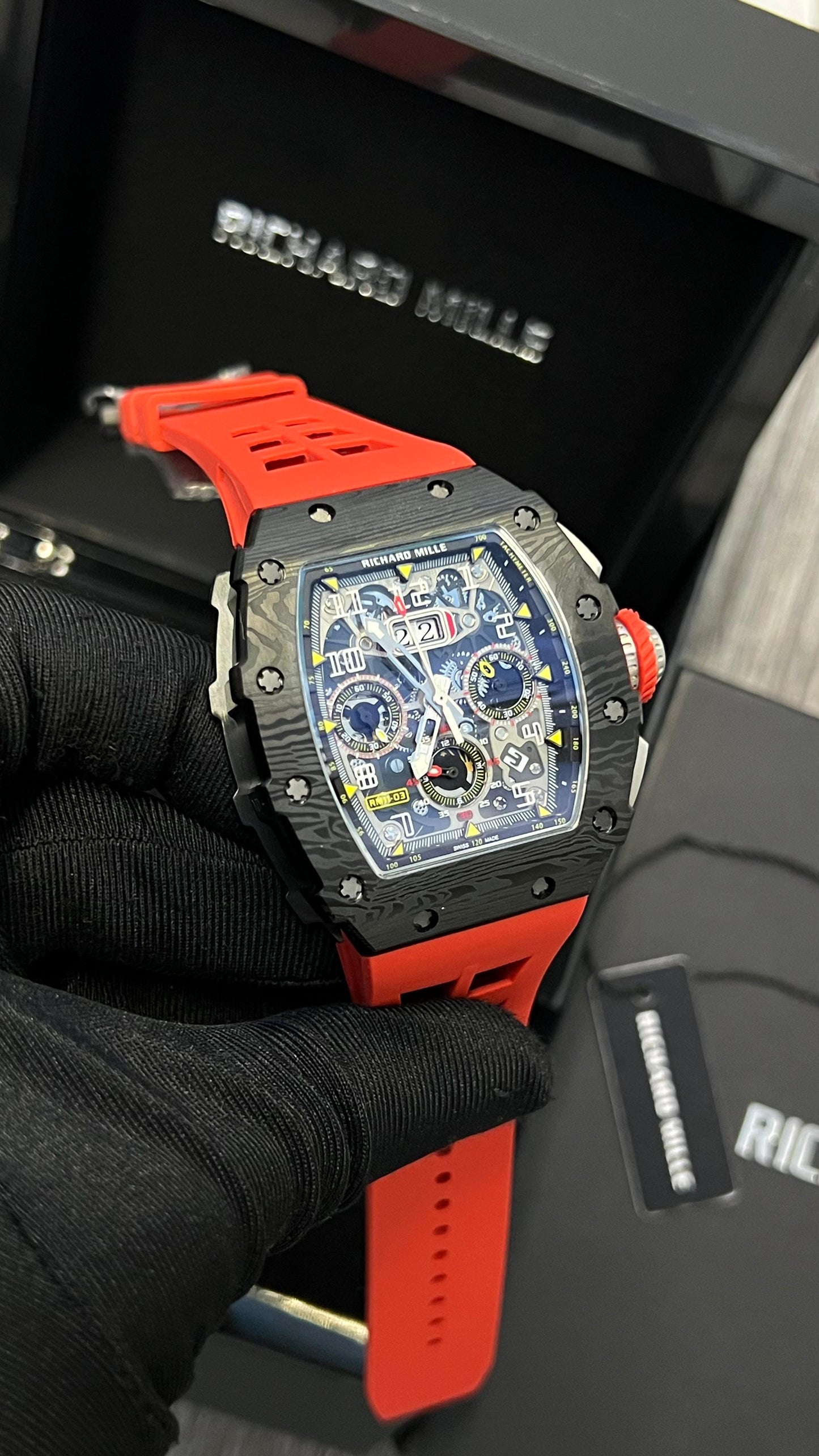 Richard Mille (dark washed red. Strap) Chornograph