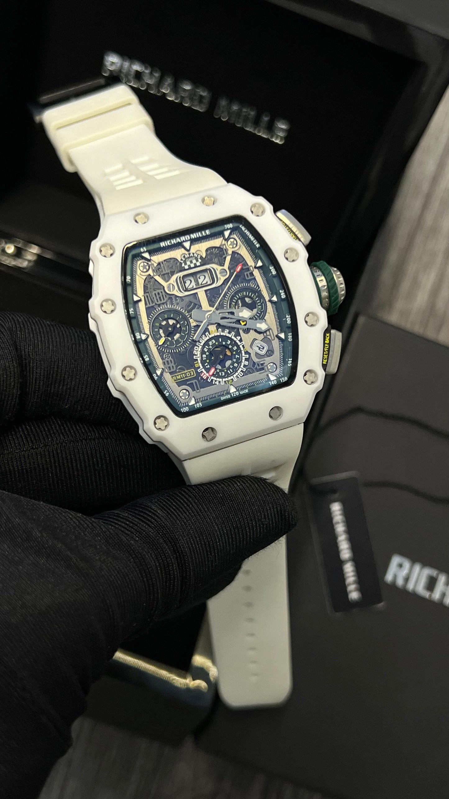 Richard Mille (White Strap,Black Dial) Chornograph