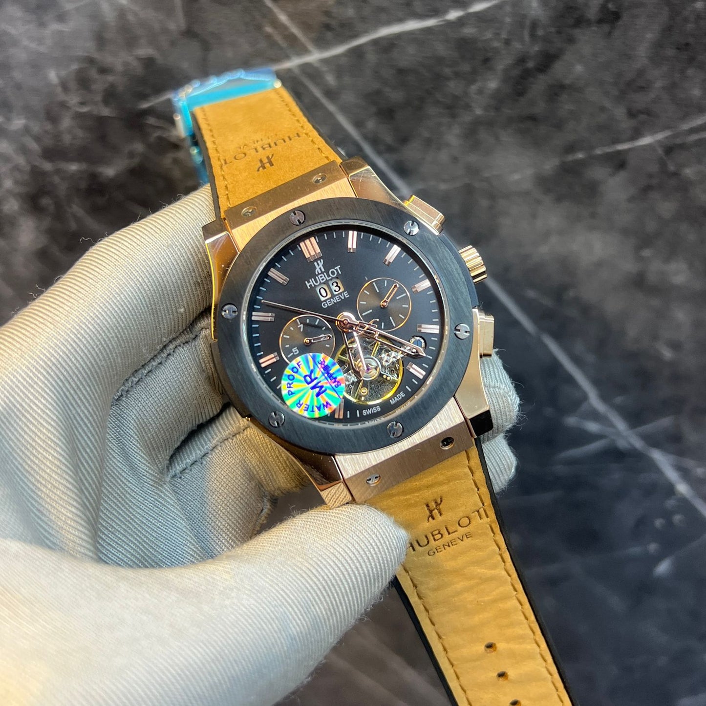 Hublot Light Black Dial Chronograph Brown Strap