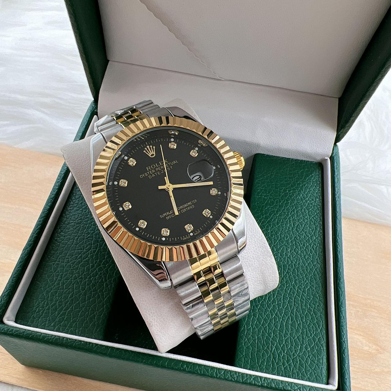 Rolex Just-Date Black Gold Dial Jubilee Chain