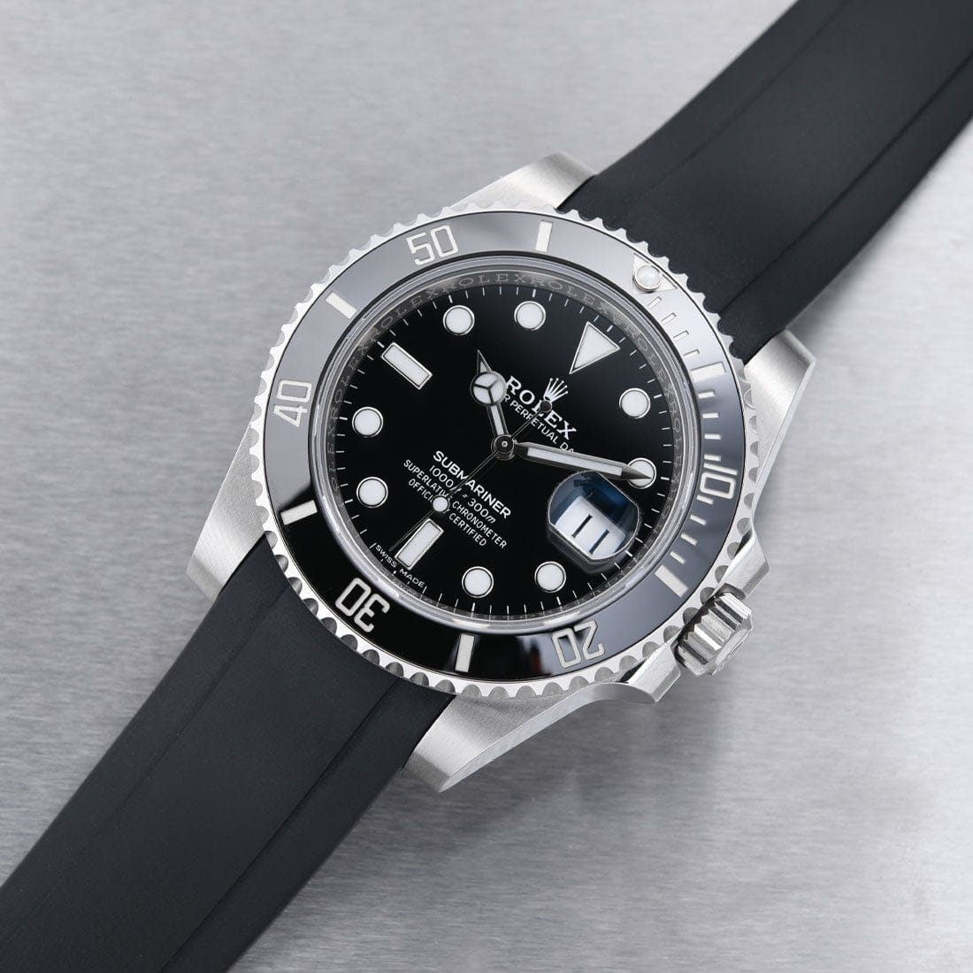 Rolex Black Silver Dial Strap Watch