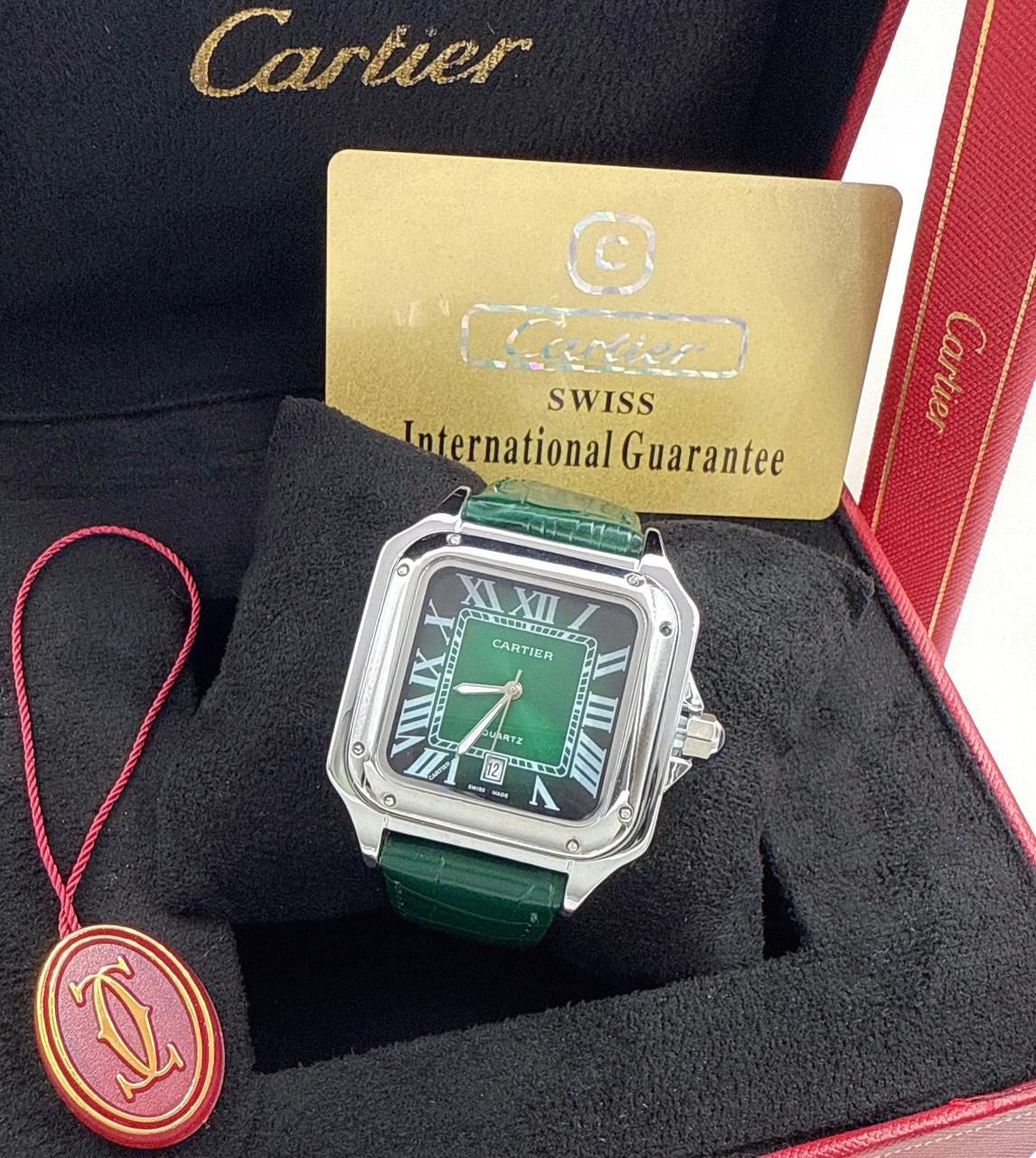 Cartier Green Dial Green Strap Watch