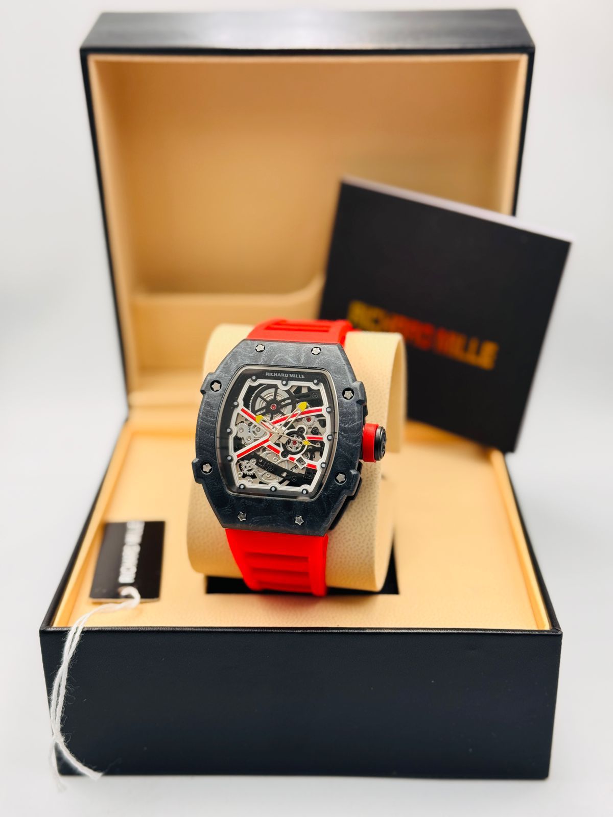 Richard Mille Black Dial Red Strap Watch
