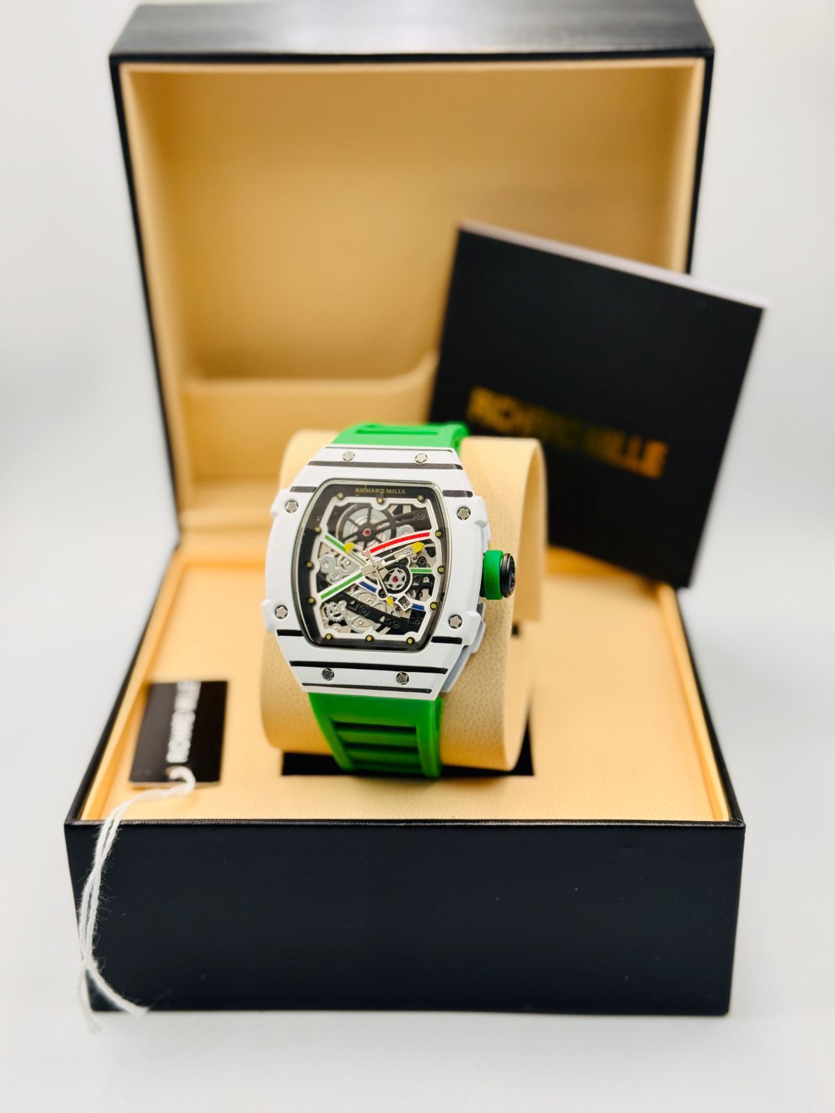 Richard Mille White Dial Green Strap Watch