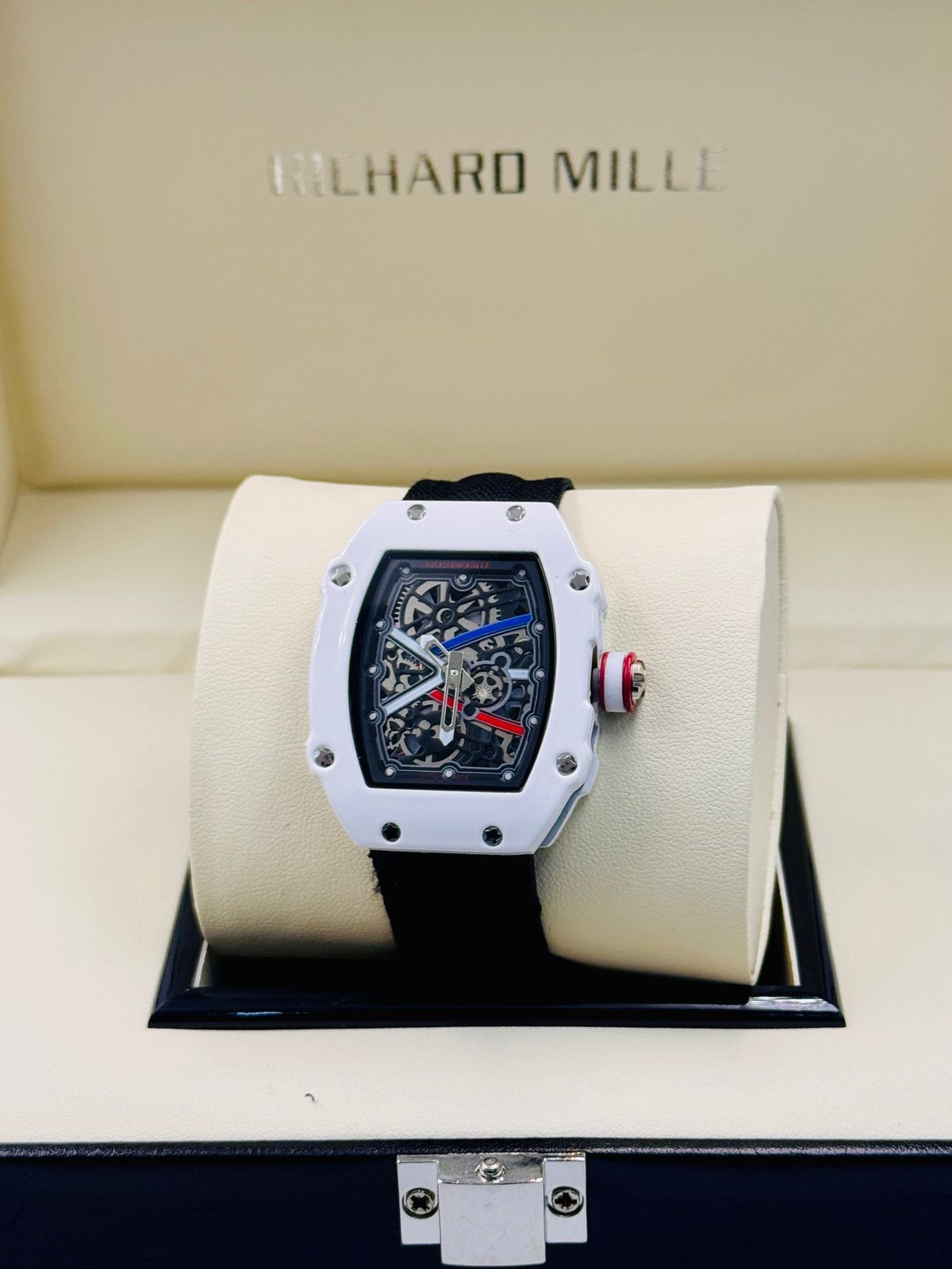 Richard Mille White Dial Black Strap