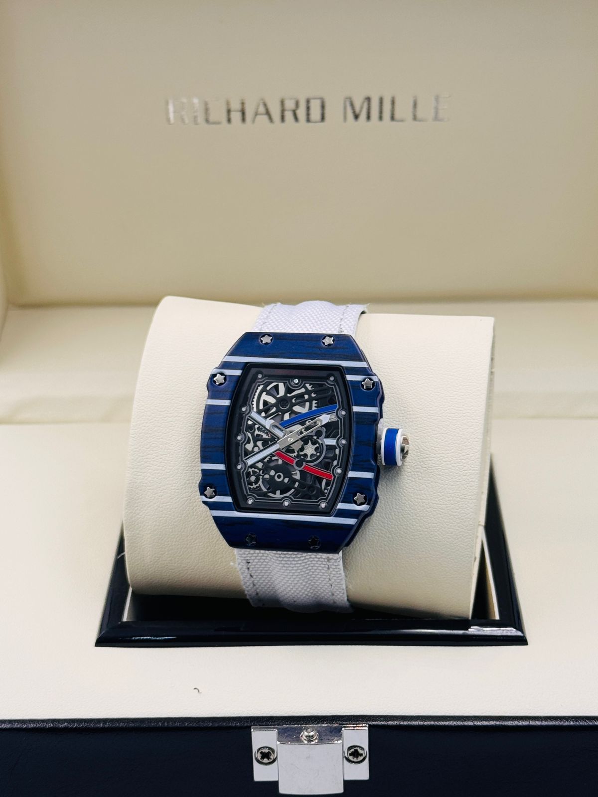 Richard Mille Black Dial White Strap Watch