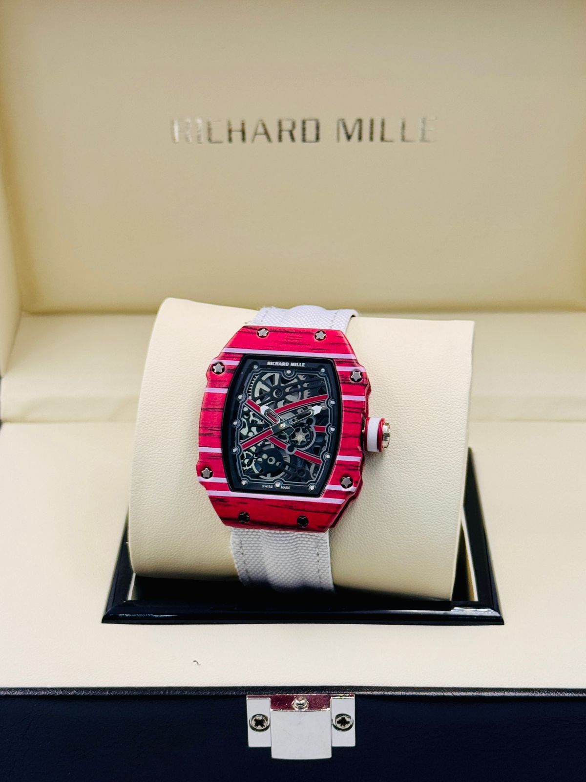 Richard Mille Pink Dial White Strap Watch