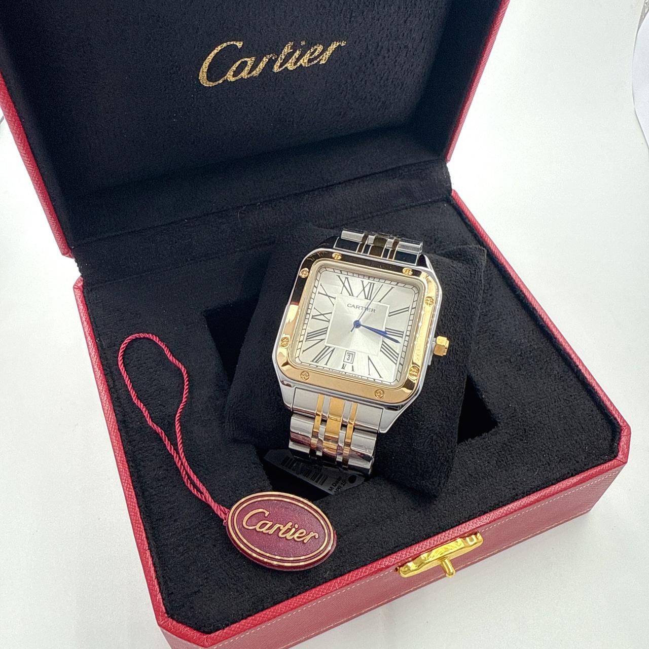 Cartier White Dial Half Gold Chain Watch