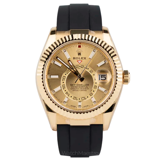 Rolex Sky-Dweller Yellow Gold Oysterflex with Champagne Dial