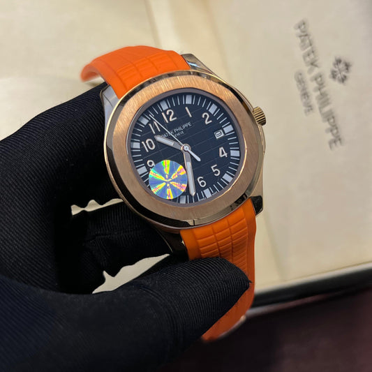 Patek Philippe Aquanaut Chronograph Ref. 5968A-001 with an orange rubber strap