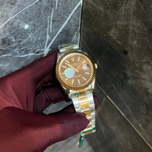 Rolex Just Date Rose Gold Chain Brown Dial