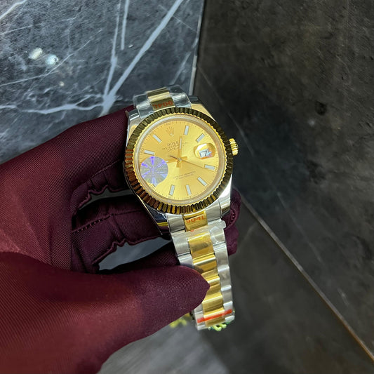 Rolex Just Date Rose Gold Chain Yellow Dial