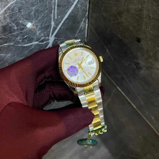 Rolex Just Date Rose Gold Chain White Dial