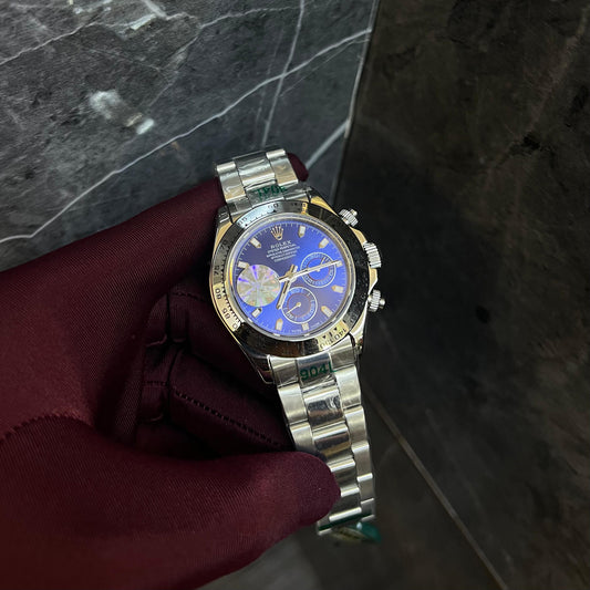 Rolex Daytona Silver Chain  Dark Blue Chronograph