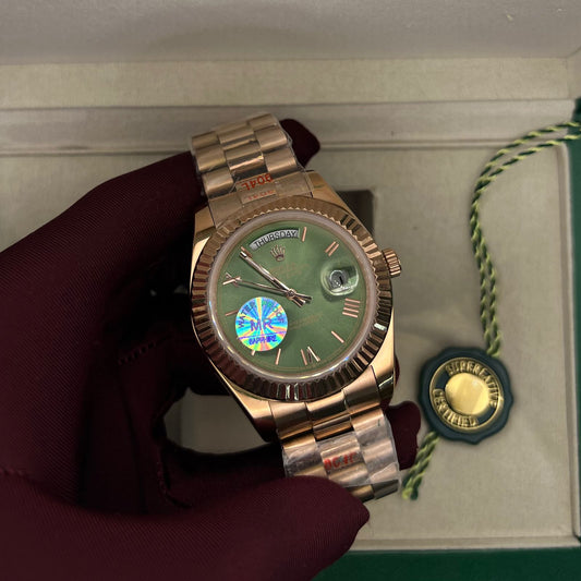 Rolex Arabic Rose Gold Chain Dark Green Dial