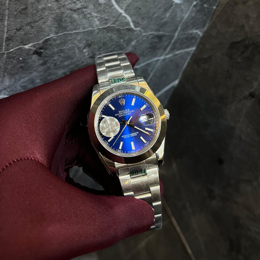 Rolex Just Date Silver Chain Dark Blue  Dial