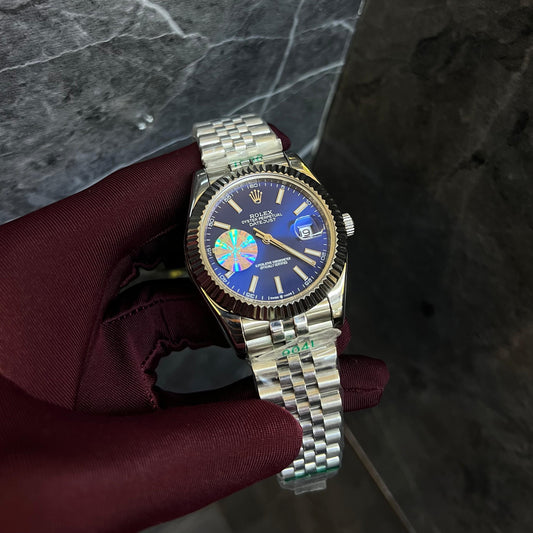 Rolex Just Date Silver Chain Dark Blue Dial