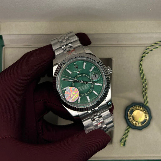 Rolex Sky Dweller Silver Chain Green Dial