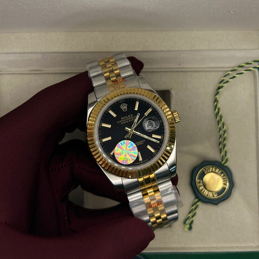 Rolex Just Date Gold Chain Black Dial