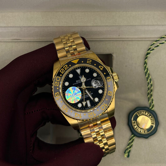 Rolex Gmt Master || Gold Colour Chain Black Dial