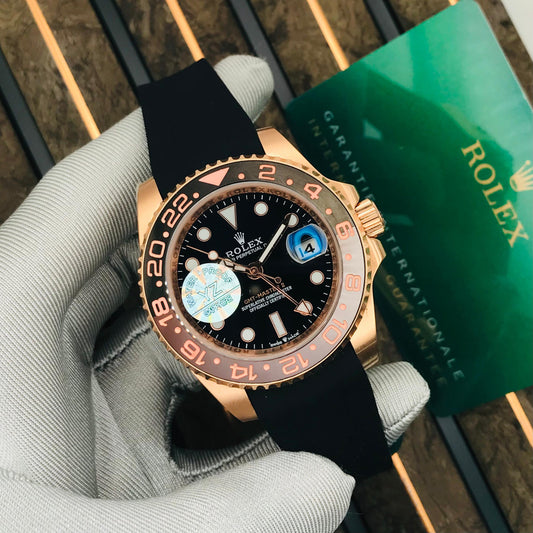 Rolex Gmt Master ||  Rose Gold Dial Strap Watch
