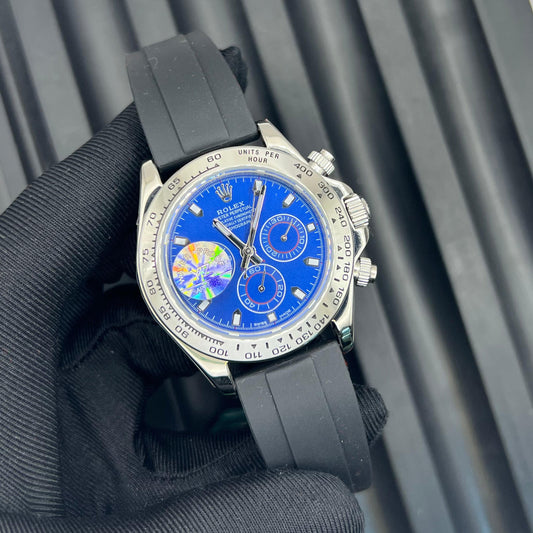 Rolex Daytona Black Strap Blue Dial Chronograph