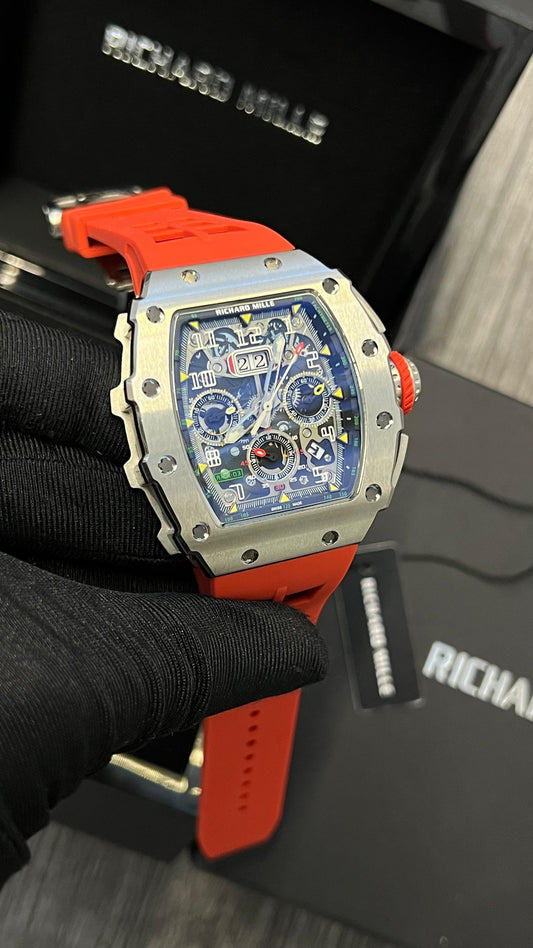 Richard Mille (dark washed red Strap,Silver Dial) Chornograph