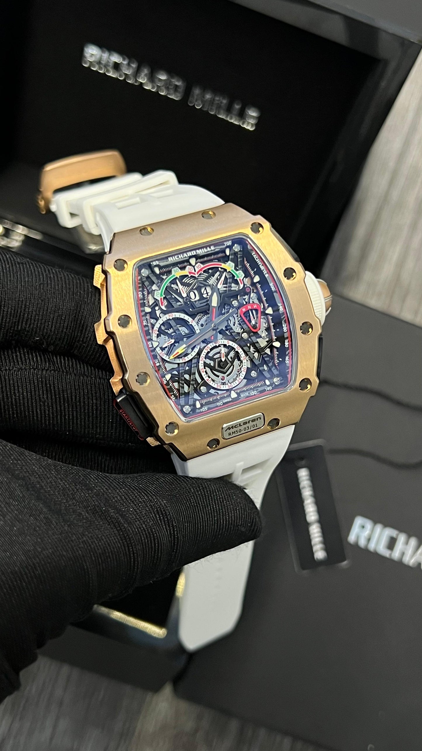 Richard Mille (White Strap, Golden Dial) Chornograph