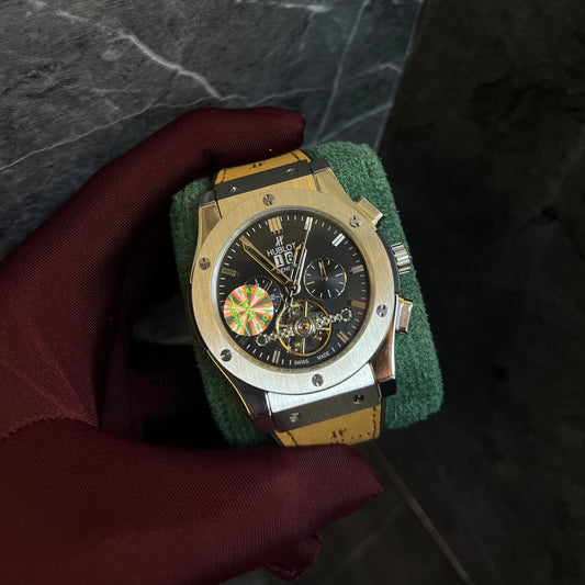 Hublot Light Black   Dial Chronograph Light Brown Strap