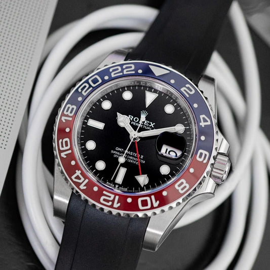 Rolex Red Blue Dial Strap Watch