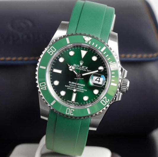 Rolex Silver Green Dial Strap Watch