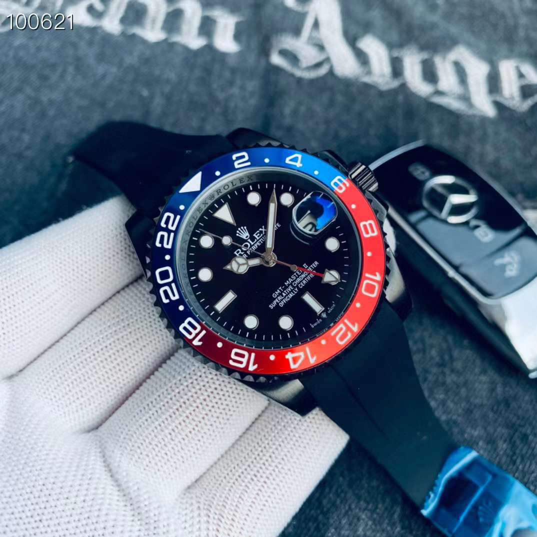 Rolex Blue Red Dial Strap Watch