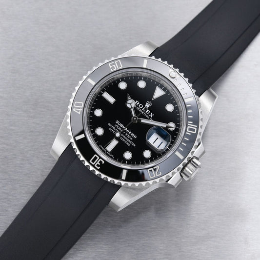 Rolex Black Silver Dial Strap Watch