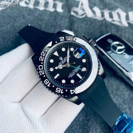 Rolex Full Black Dial Strap Watch