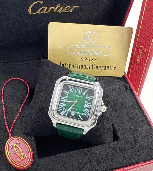 Cartier Green Dial Green Strap Watch