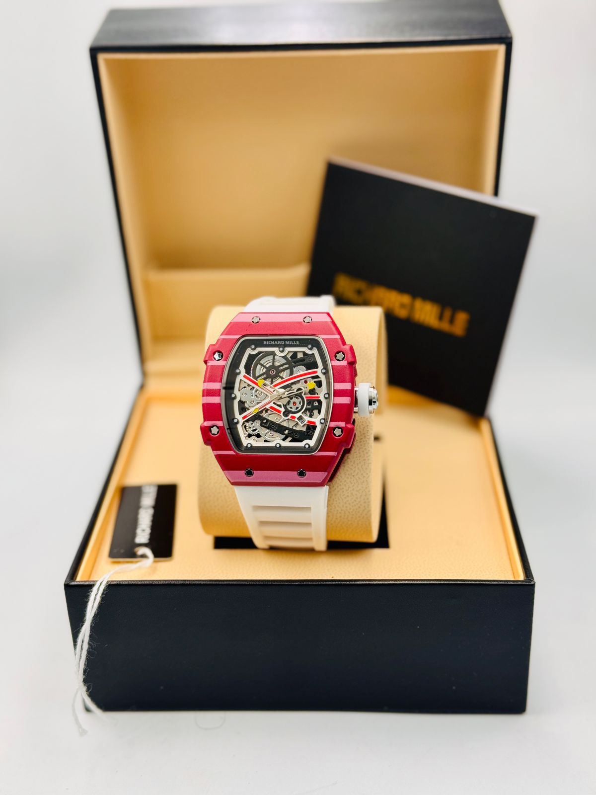 RM Pink Dial White Strap Watch