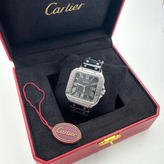 Cartier Black Dial With Silver Chain Watch